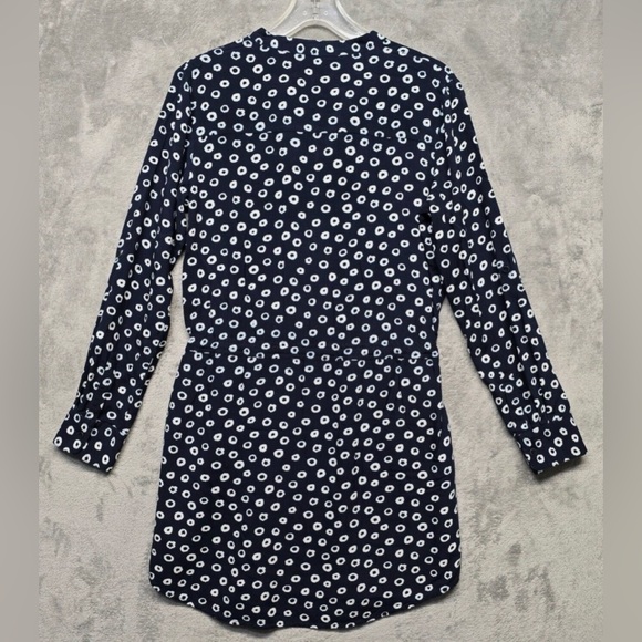 LOFT Blue White Dot Shirt Dress Small Lined Pockets Drawstring Waist - Picture 3 of 15